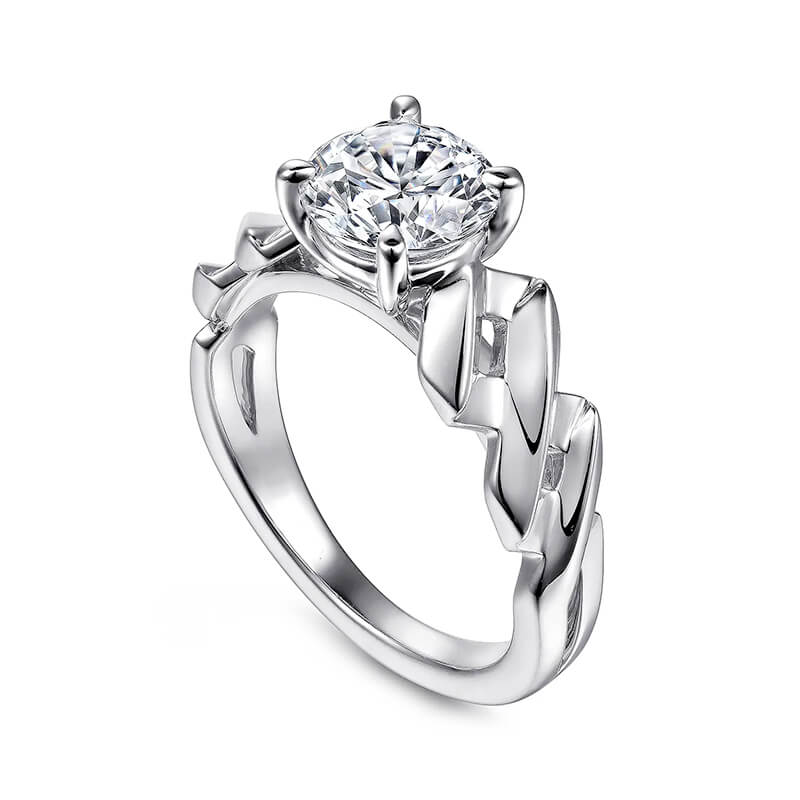 Cathedral Solitaire Round Moissanite X-Cross Twisted Engagement Ring