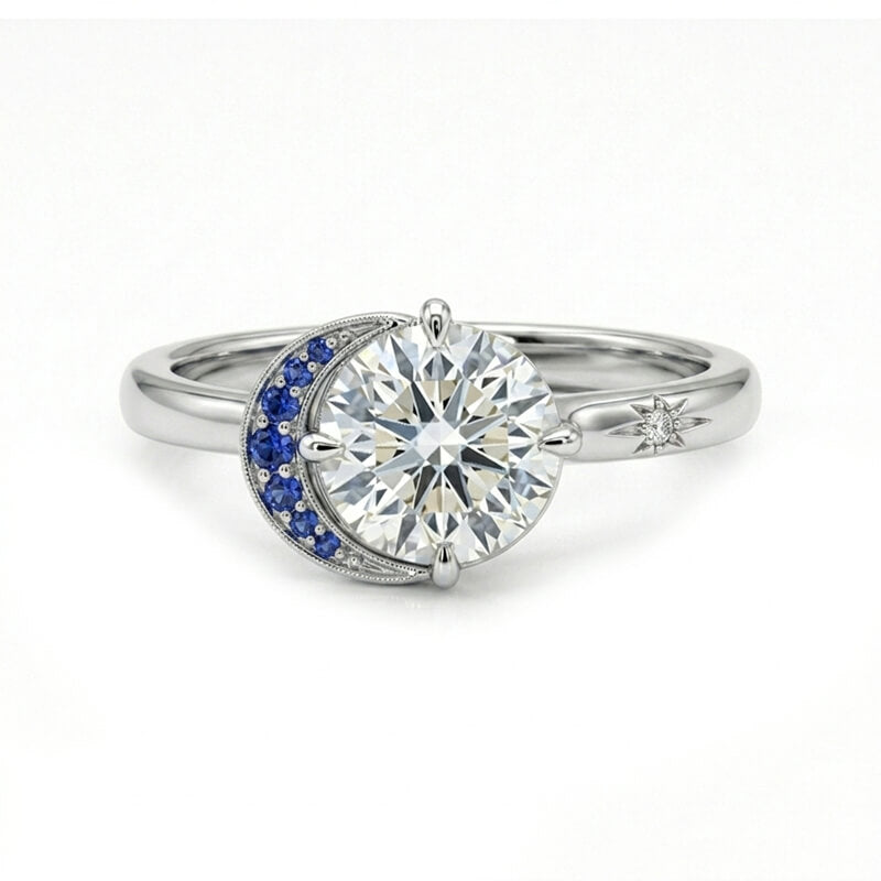 Celestial Sun and Moon & Star Accent Moissanite Engagement Ring