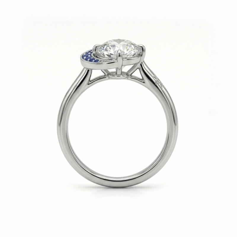 Celestial Sun and Moon & Star Accent Moissanite Engagement Ring