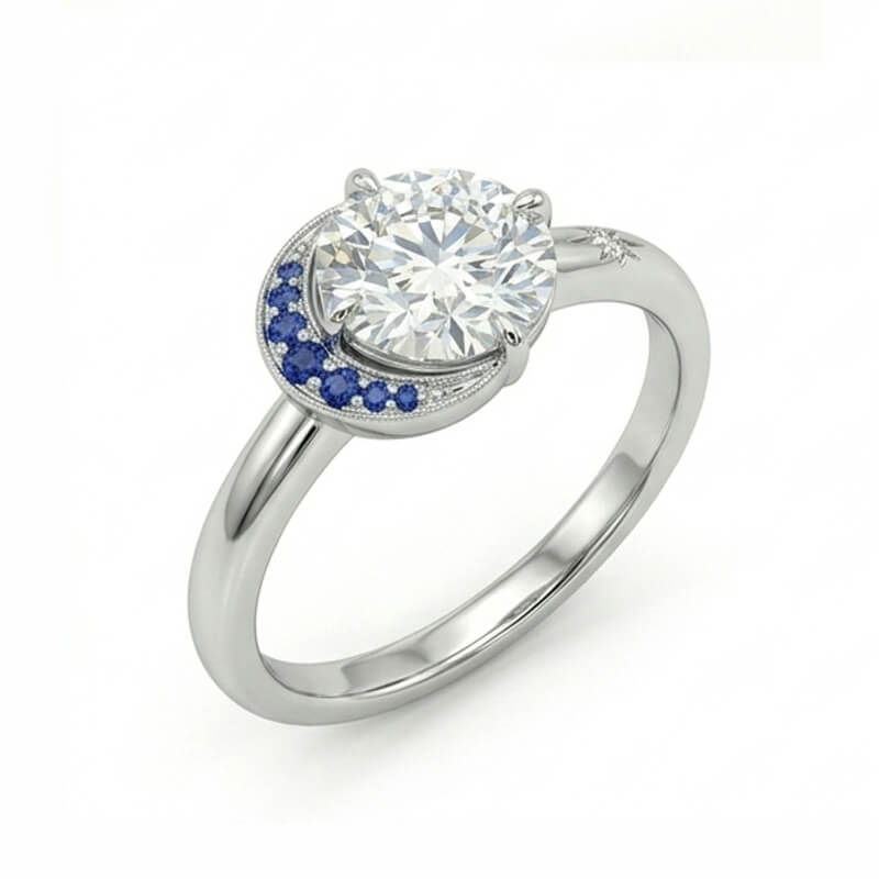 Celestial Sun and Moon & Star Accent Moissanite Engagement Ring