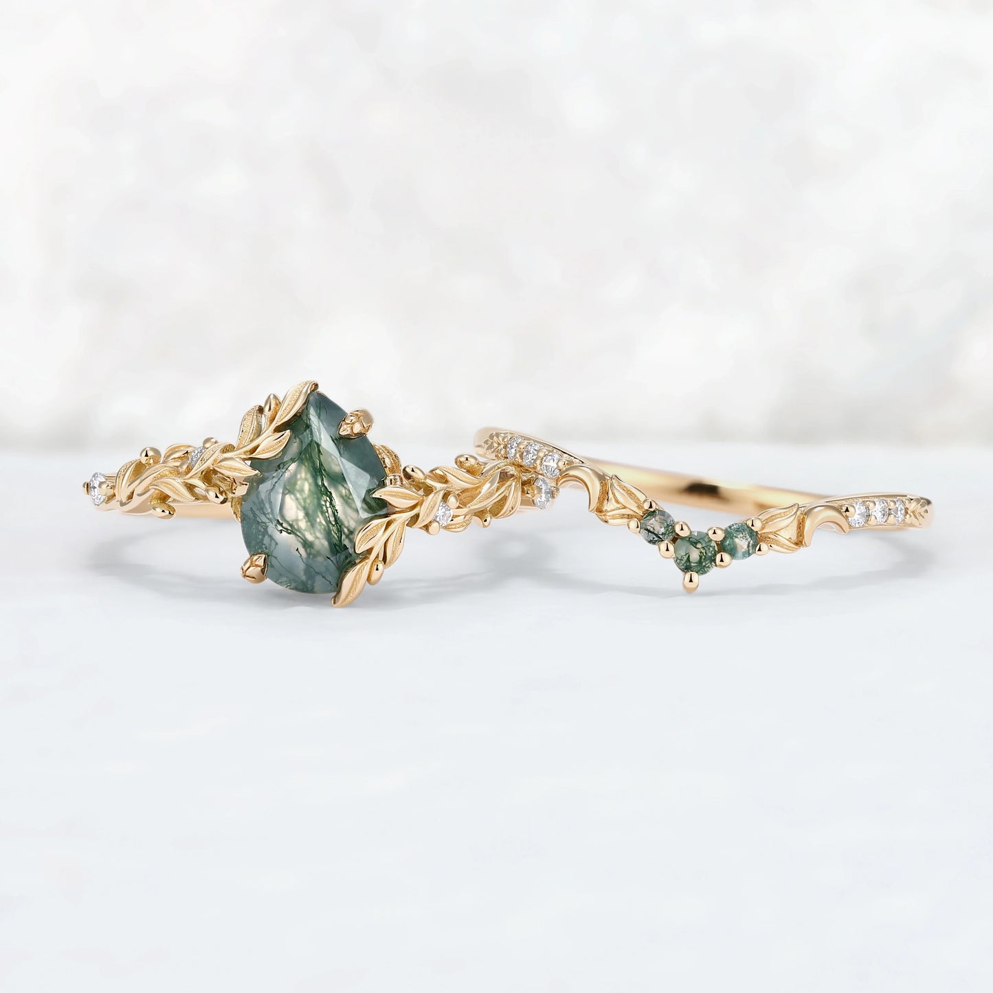 Celestial Olive Leaf Moss Agate Collection