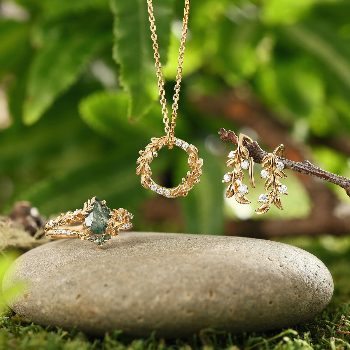 Leaf Earrings Round Cut Moissanite Vine Drop Earrings