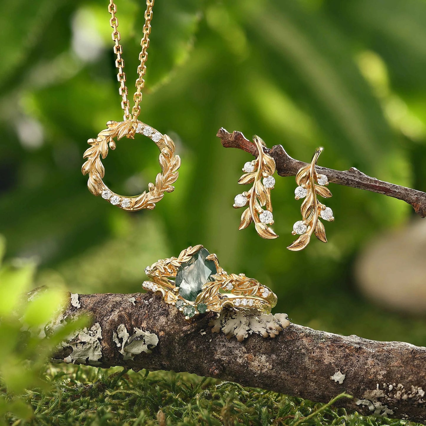 Leaf Earrings Round Cut Moissanite Vine Drop Earrings