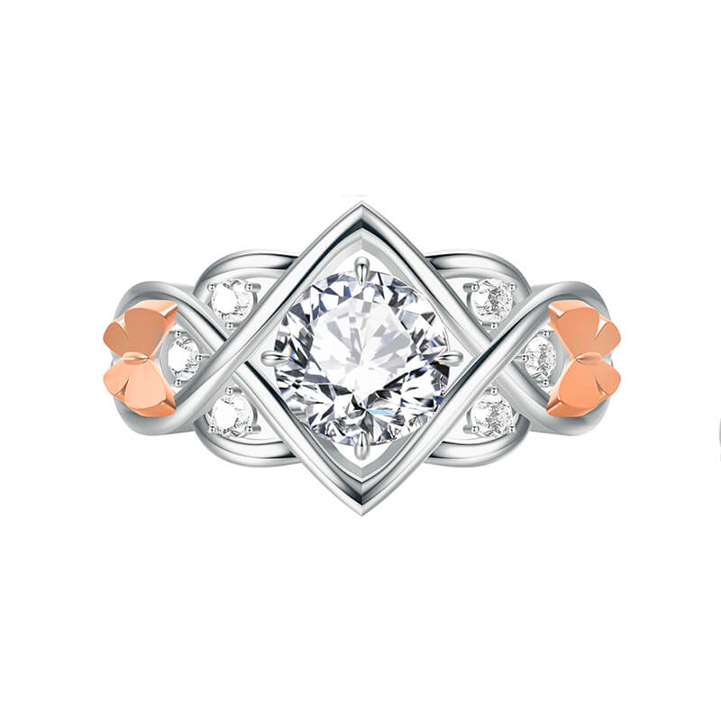 Celtic Knot Round Moissanite Rose Gold Butterfly Accents Engagement Ring