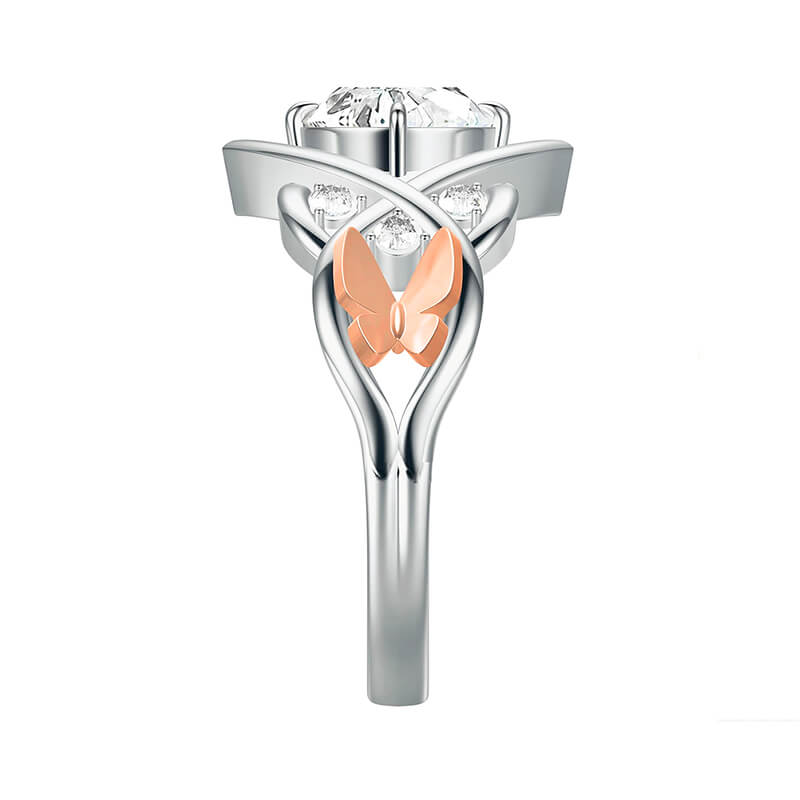 Celtic Knot Round Moissanite Rose Gold Butterfly Accents Engagement Ring