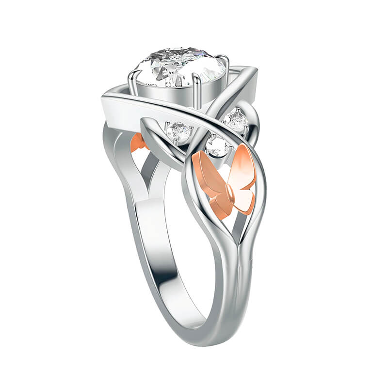 Celtic Knot Round Moissanite Rose Gold Butterfly Accents Engagement Ring