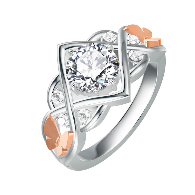 Celtic Knot Round Moissanite Rose Gold Butterfly Accents Engagement Ring