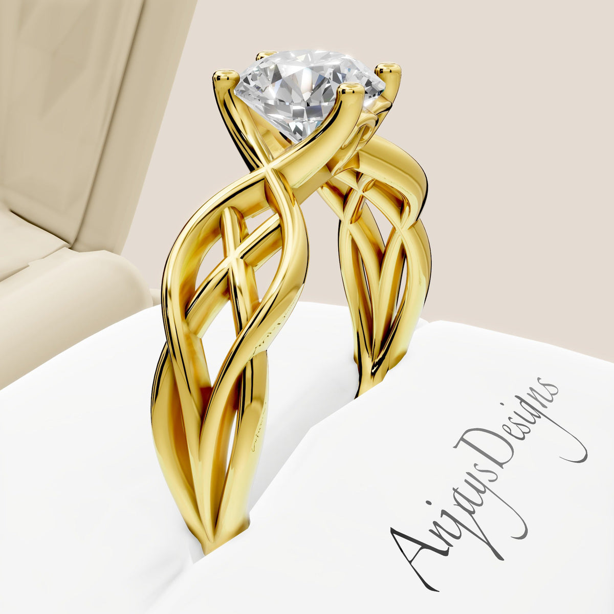 Celtic Engagement Ring 1 CT Round Lab Created Diamond Solitaire Ring