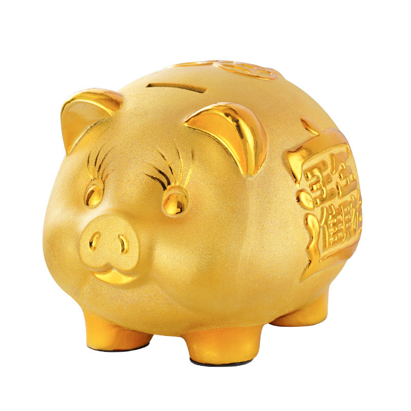 Ceramic Gold Chinese Piggy Bank