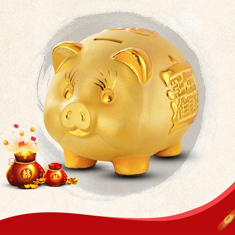 Ceramic Gold Chinese Piggy Bank