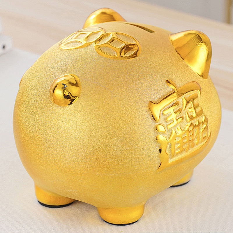 Ceramic Gold Chinese Piggy Bank