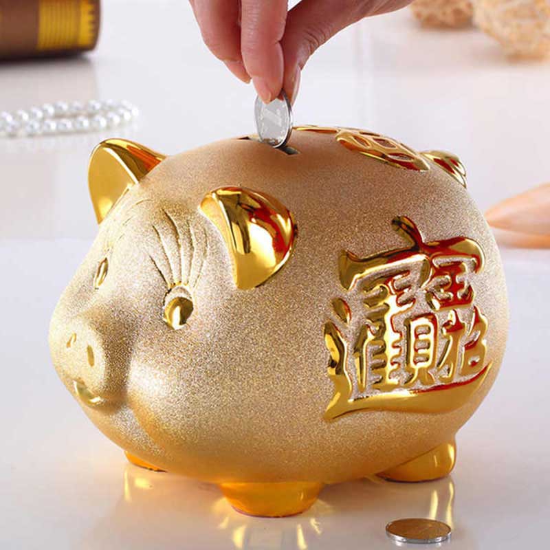 Ceramic Gold Chinese Piggy Bank