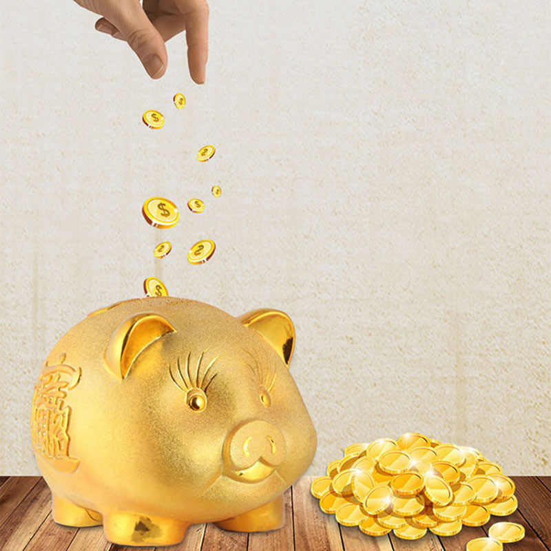 Ceramic Gold Chinese Piggy Bank