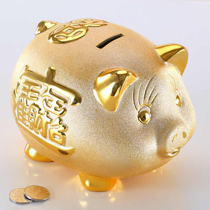 Ceramic Gold Chinese Piggy Bank