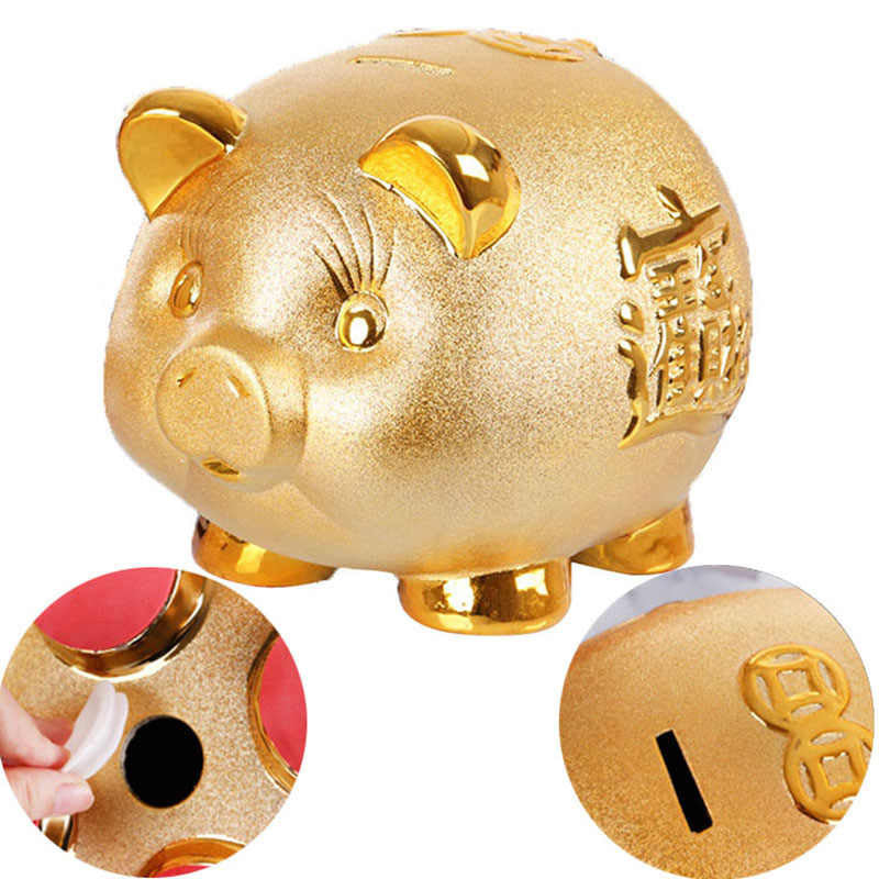 Ceramic Gold Chinese Piggy Bank