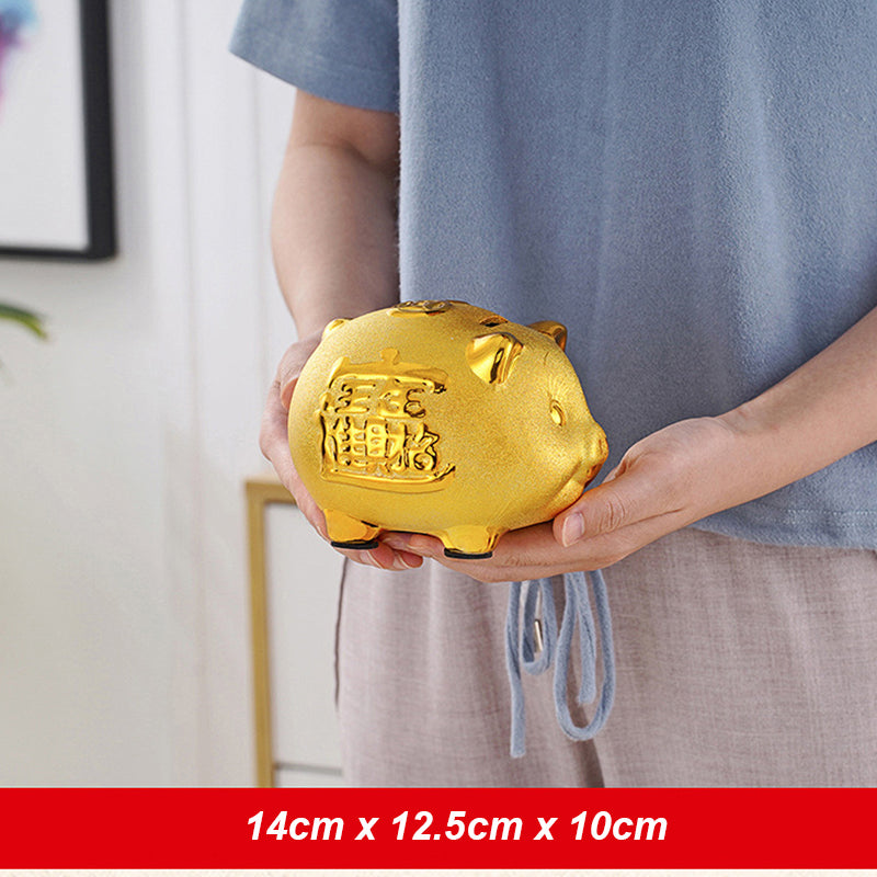 Ceramic Gold Chinese Piggy Bank