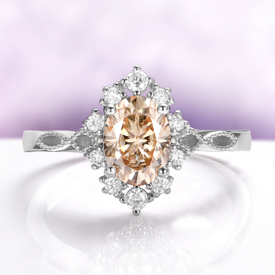 Champagne Moissanite Engagement Ring in Sterling Silver