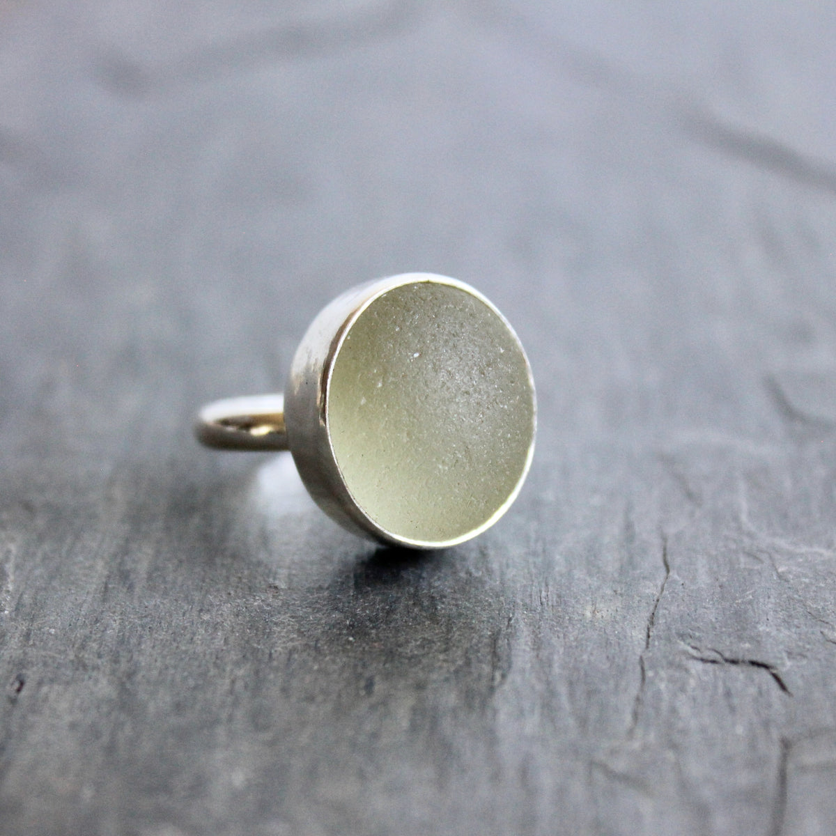 Chunky Champagne Sea Glass Ring | Sterling Silver | Handmade | Size 9