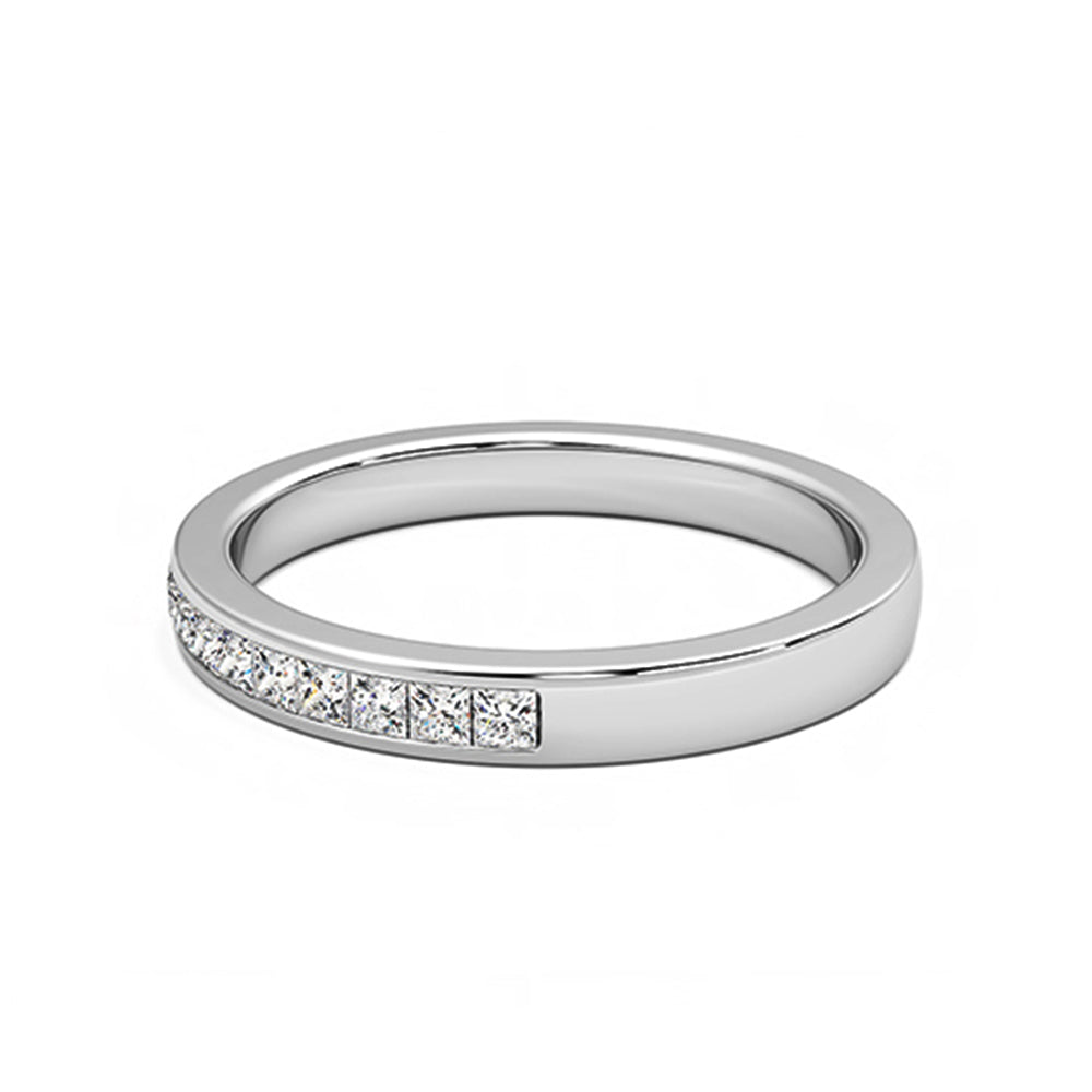 Channel Set Princess Moissanite Half Eternity Wedding Band Ring In Sterling Silver