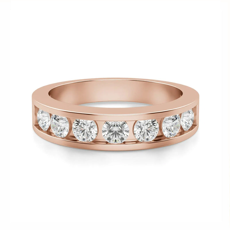Channel Set Moissanite Half Eternity Wedding Band Ring In Sterling Silver