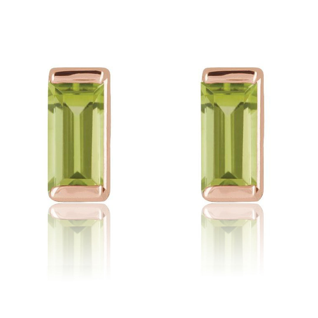 Channel-set Baguette Peridot Gold or Platinum Stud Earrings