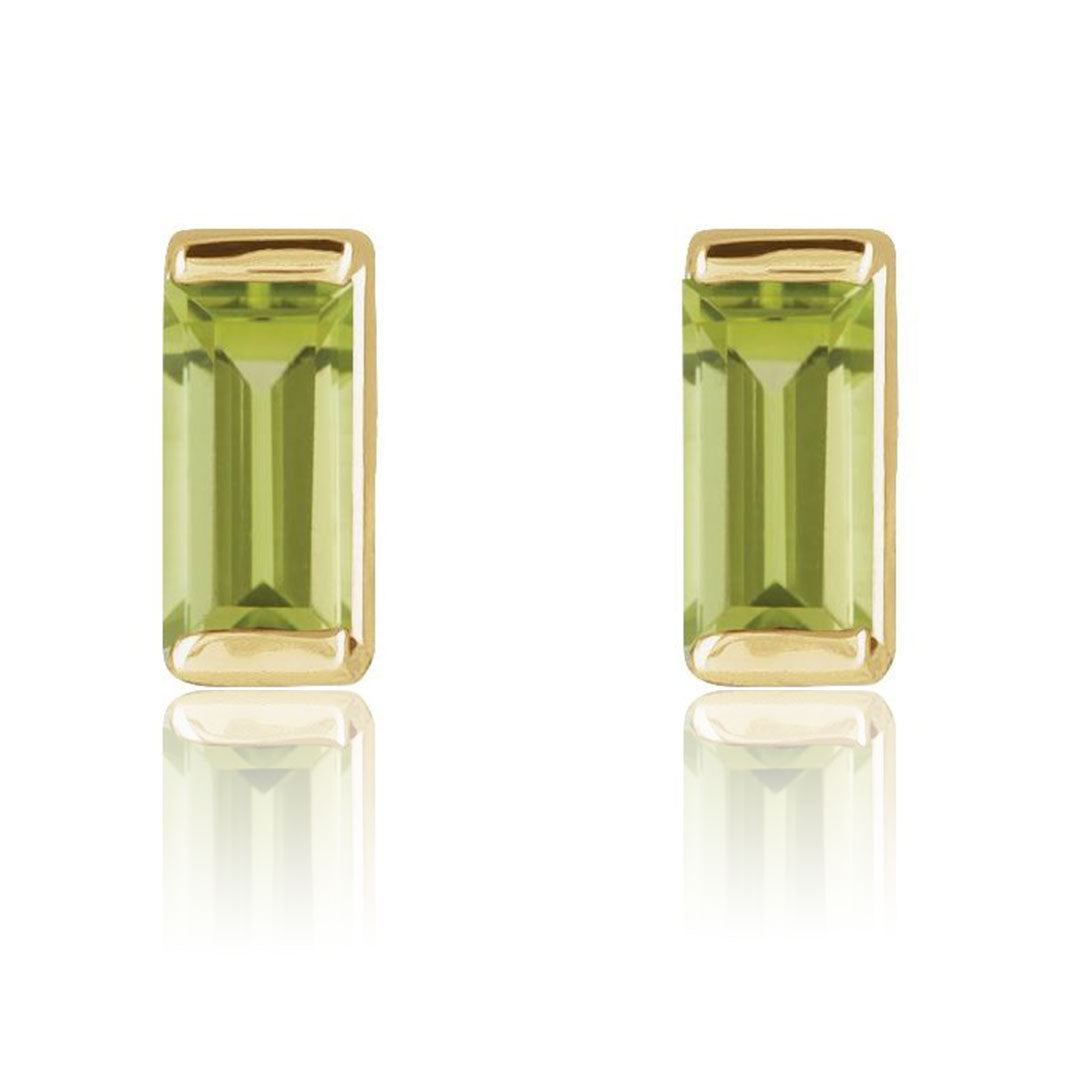 Channel-set Baguette Peridot Gold or Platinum Stud Earrings