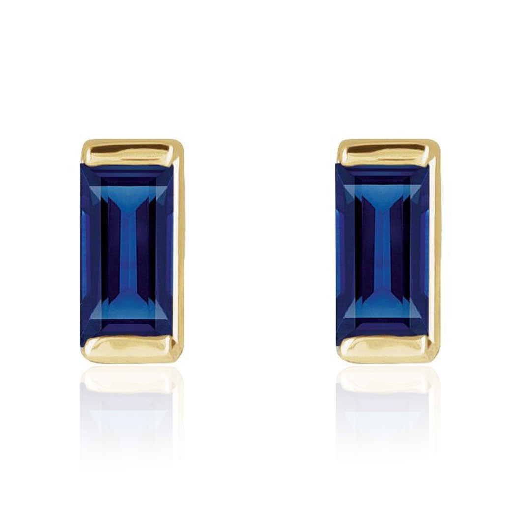 Channel-set Baguette Blue Sapphire Gold or Platinum Stud Earrings