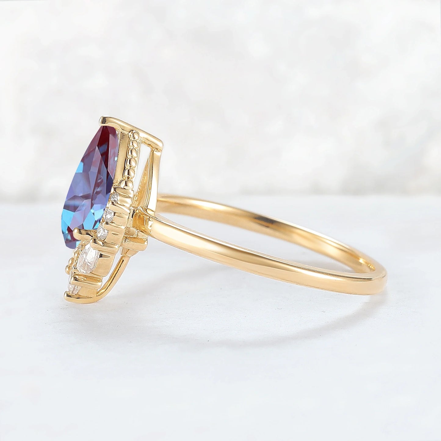 Charlotte Pear Cut Alexandrite Mysterious Gemstone Ring