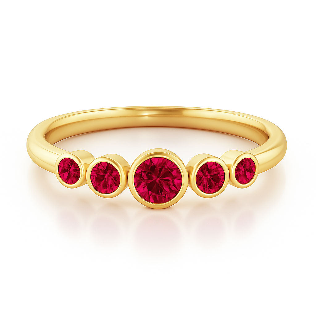 Fiona Ruby Band - Graduated Ruby Five Bezel Stacking Anniversary Ring