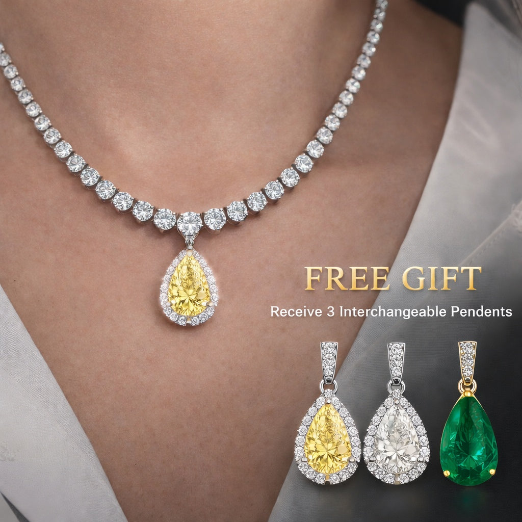 Tennis Necklace with 3 Free Interchangeable Pendants