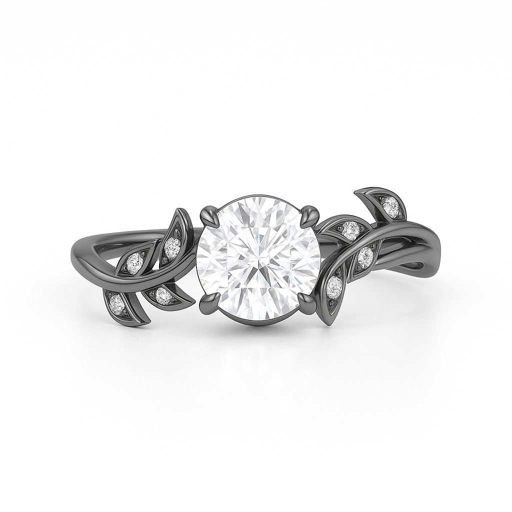 1.05 ct Round Lab Diamond Vine Design Leaf Engagement Ring