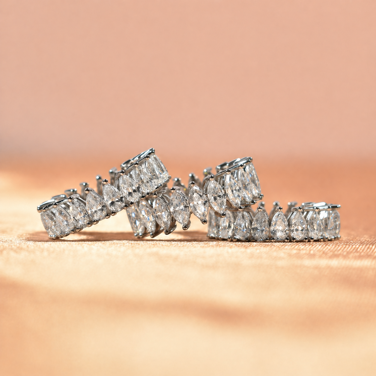 Chunky Pear Cut&Marquise Cut 22 Ct 3PC Ring 925 Sterling Silver Wedding Ring Set