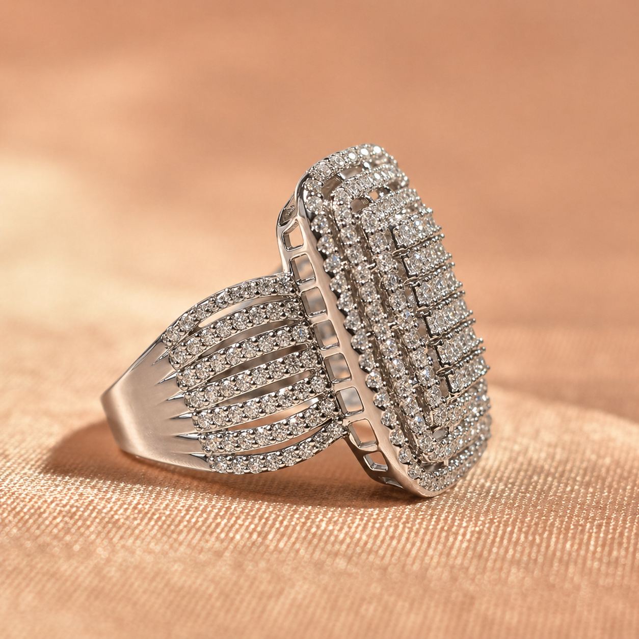 Chunky Square Radiant Cluster • Bold 5ct Look Double Halo Multi-Row Iced Out Engagement Ring In Sterling Silver