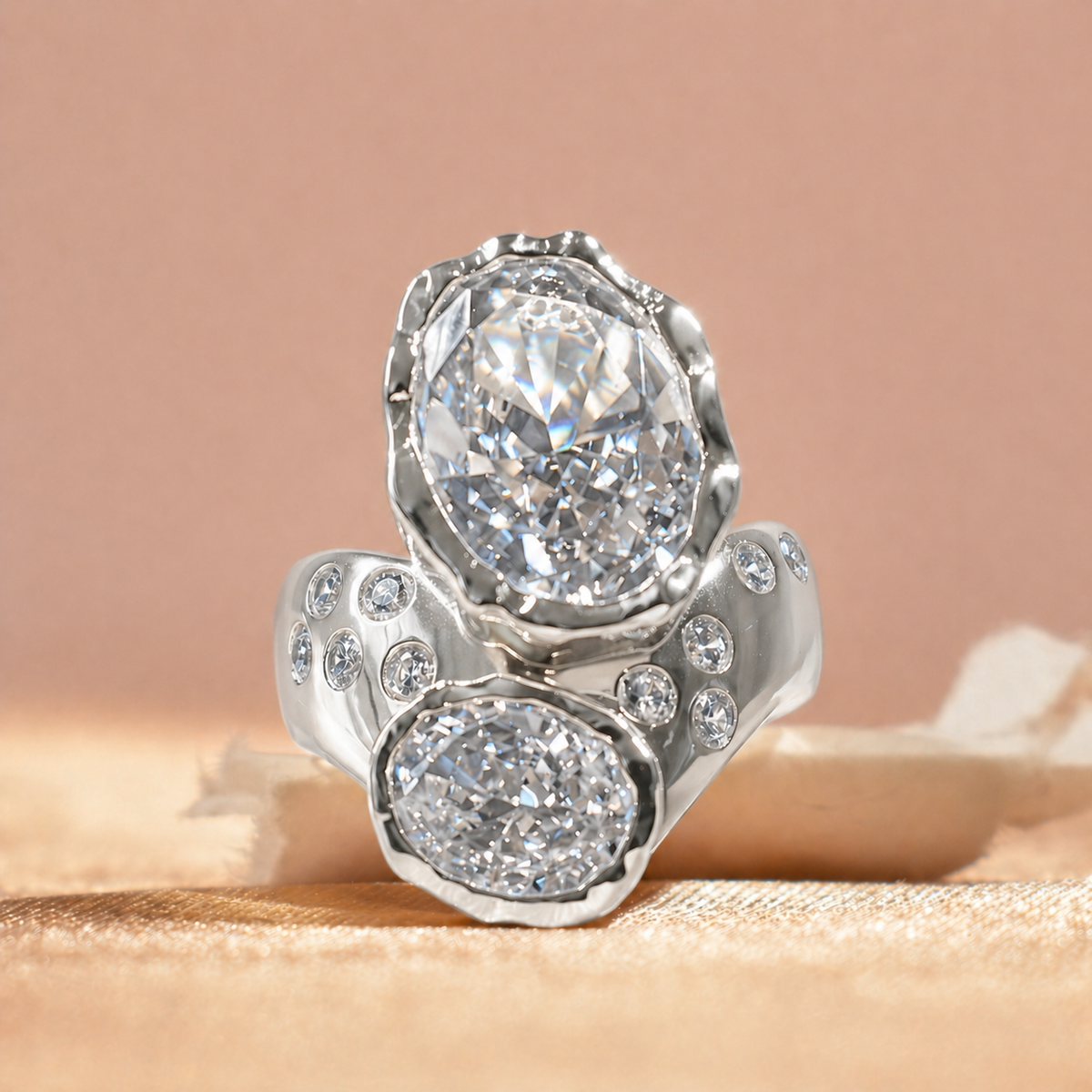 Stunning 6.0ct Two-Stone Oval Cut Wide Statement Engagement Ring In Sterling Silver