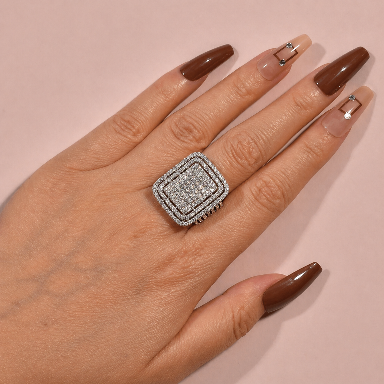 Chunky Square Radiant Cluster • Bold 5ct Look Double Halo Multi-Row Iced Out Engagement Ring In Sterling Silver