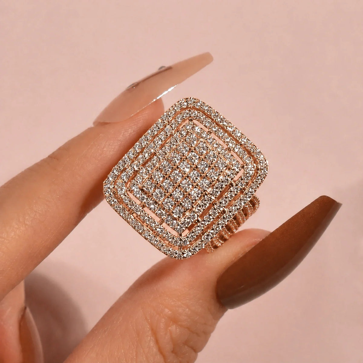 Chunky Square Radiant Cluster • Bold 5ct Look Double Halo Multi-Row Iced Out Engagement Ring In Sterling Silver