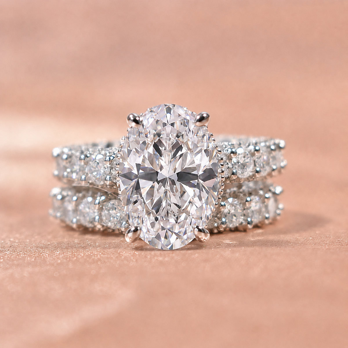 Elegant 8.0ct Oval Cut Wedding Ring Set in Sterling Silver