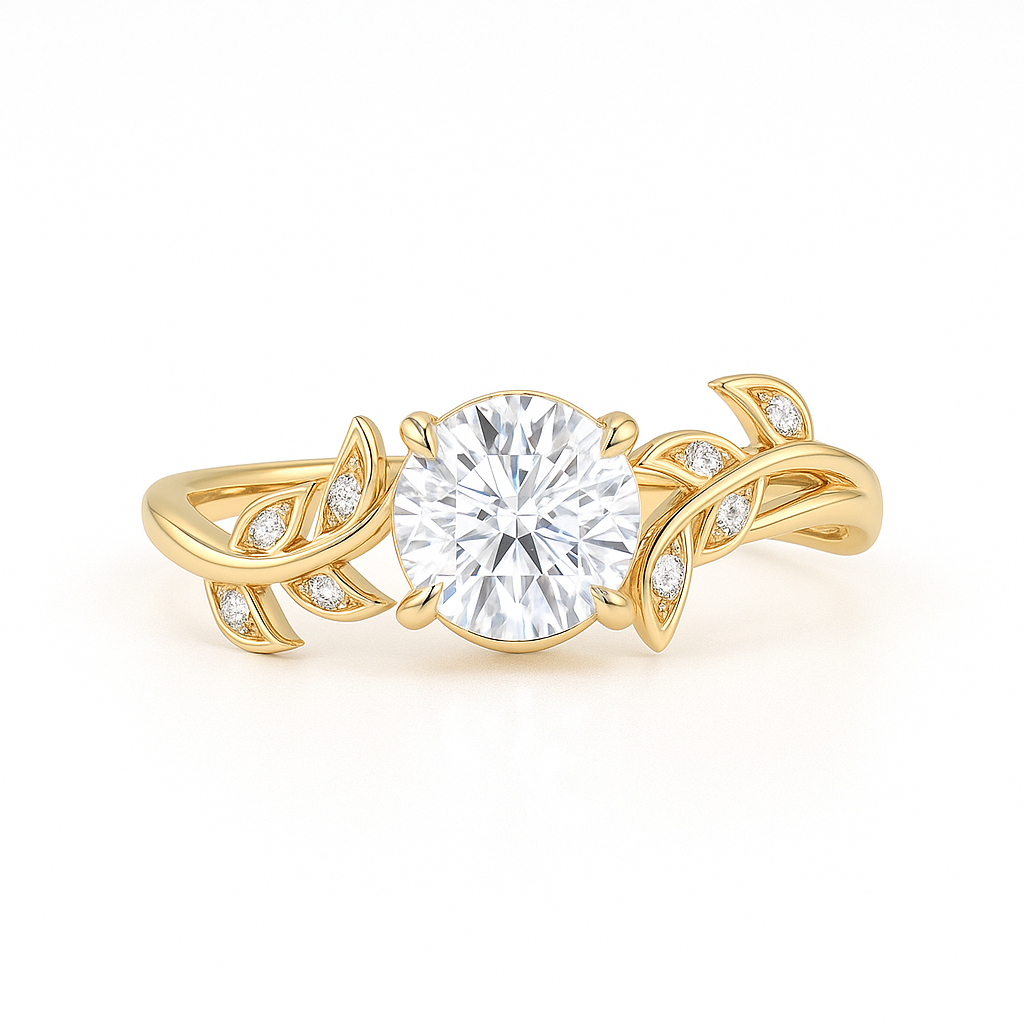 1.05 ct Round Lab Diamond Vine Design Leaf Engagement Ring