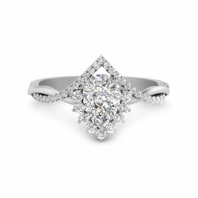 Chevron Halo Pear Moissanite Twisted Pave Engagement Ring