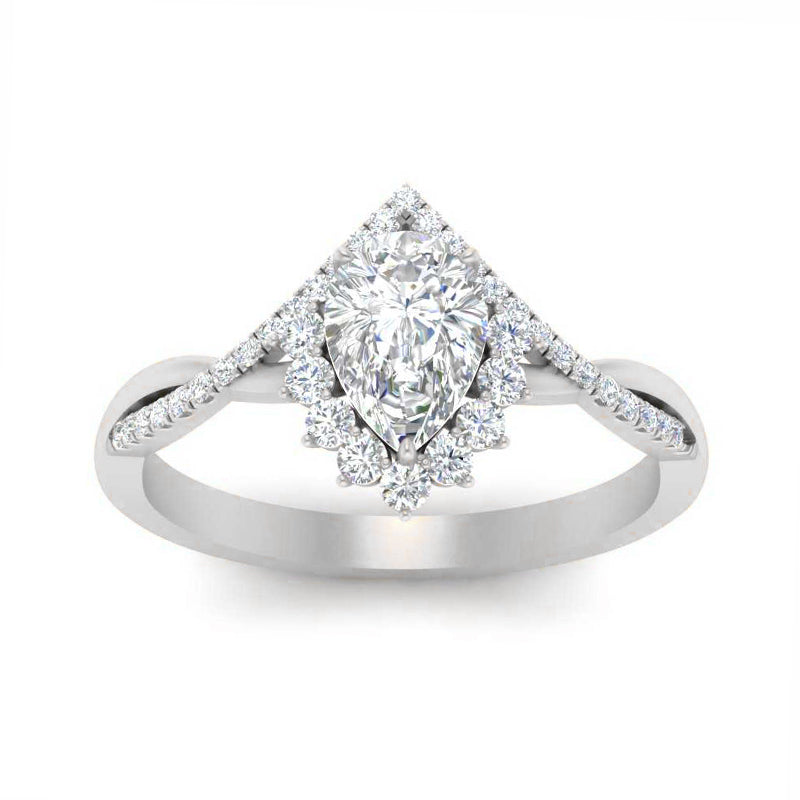 Chevron Halo Pear Moissanite Twisted Pave Engagement Ring