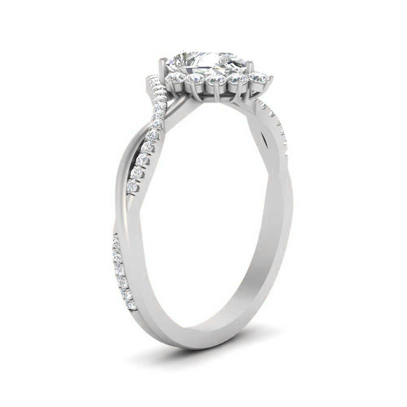Chevron Halo Pear Moissanite Twisted Pave Engagement Ring