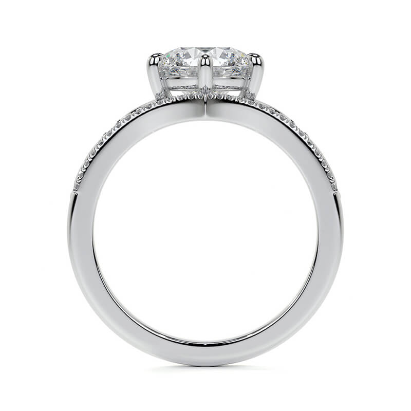 Chevron Round Moissanite Scroll Pave Engagement Ring