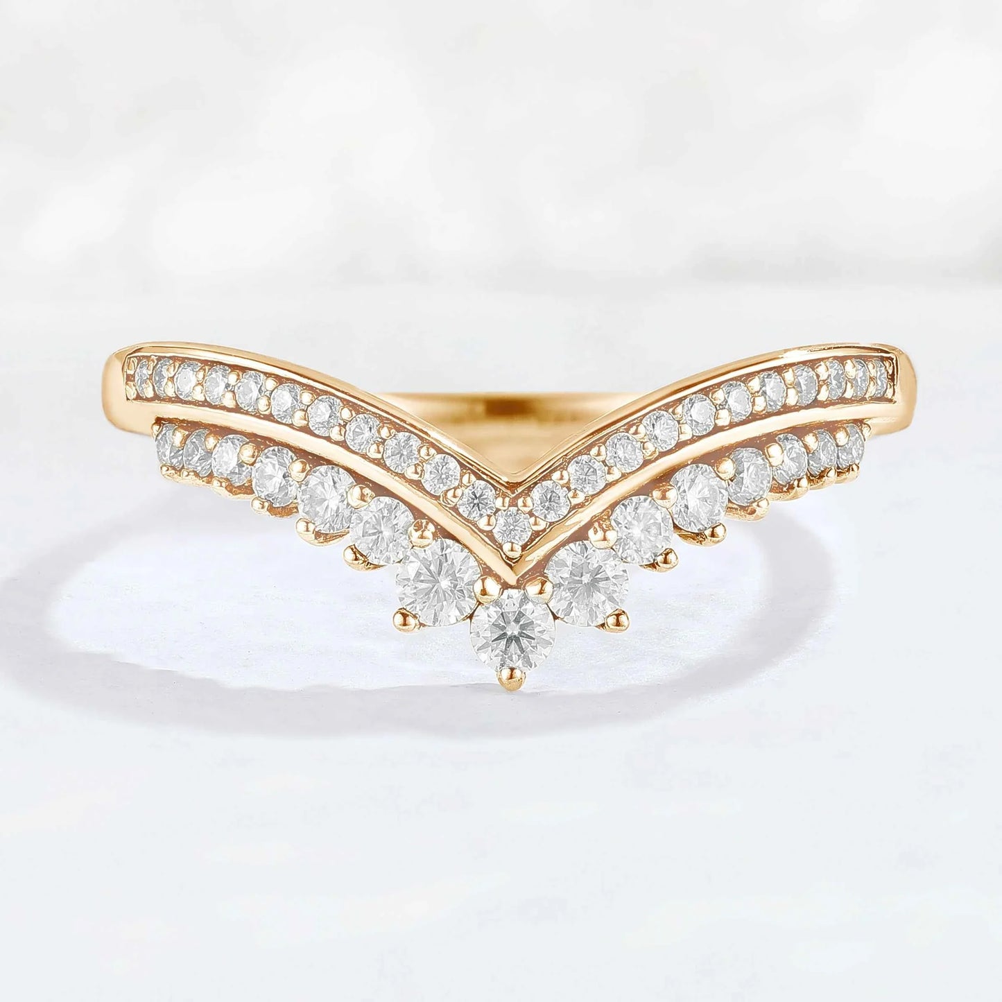 Chevron Round Cut Moissanite Stacking Stacking Silver Ring
