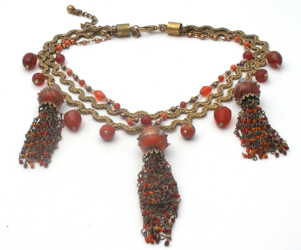 Chico's Lampwork Tassel Bead Necklace