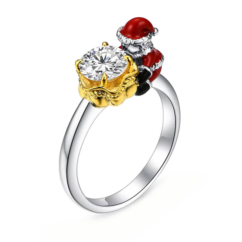 Christmas Inspired Solitaire Moissanite Enamel Engagement Ring