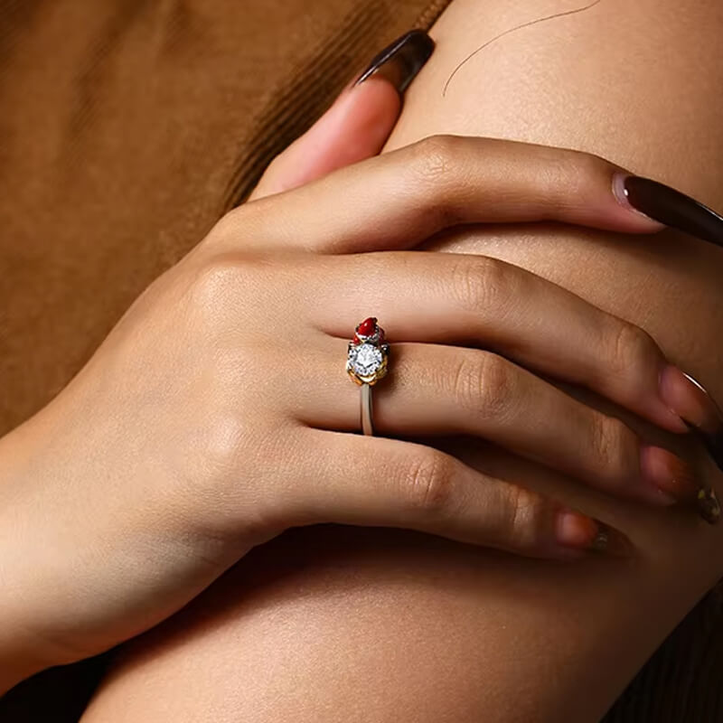 Christmas Inspired Solitaire Moissanite Enamel Engagement Ring