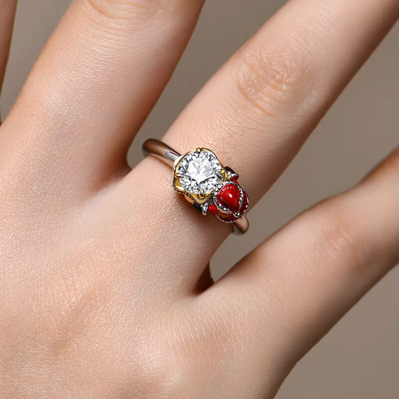 Christmas Inspired Solitaire Moissanite Enamel Engagement Ring