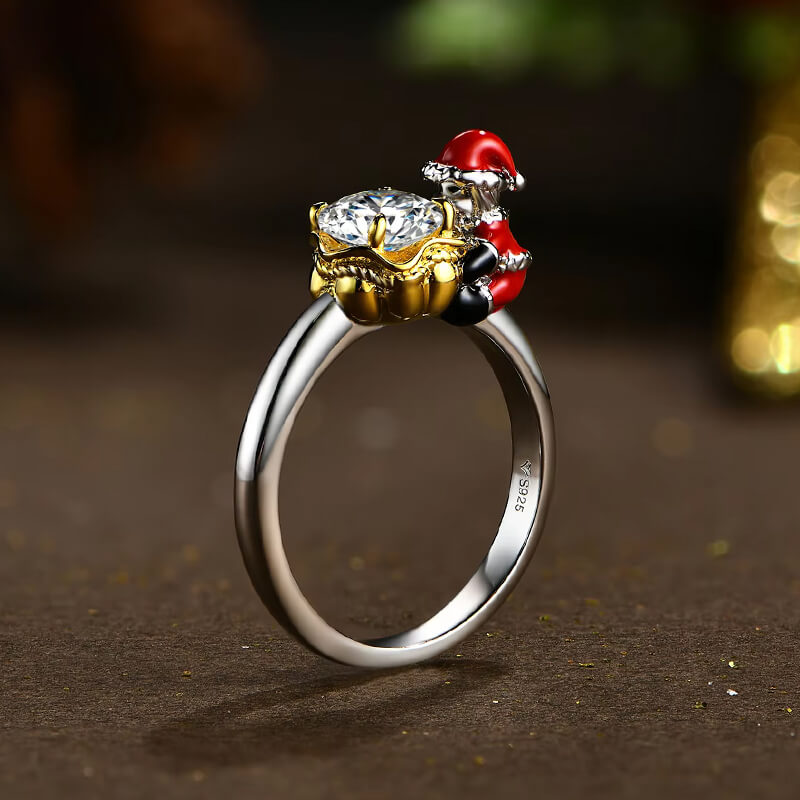 Christmas Inspired Solitaire Moissanite Enamel Engagement Ring