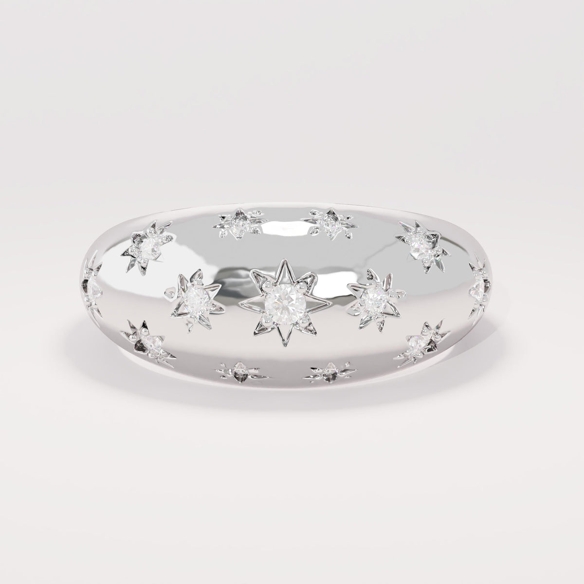 Solid Gold Chunky Star Ring - Pave Diamond Dome Ring, Unique Statement Pinky Ring for Women