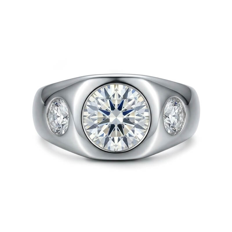 Chunky Three-Stone Bezel Set Moissanite Engagement Ring